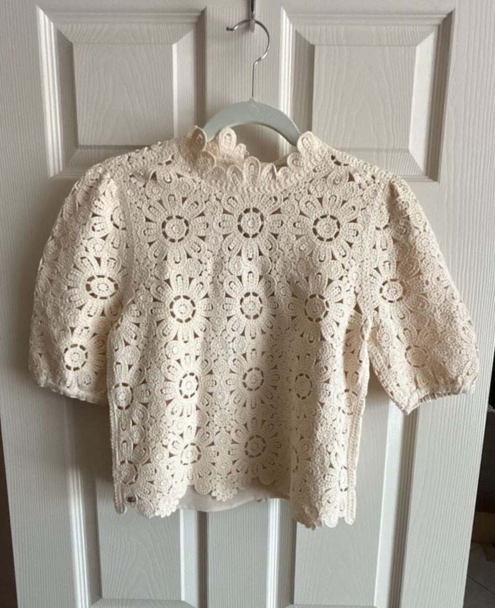 Sam Edelman Doral Crochet Short-Sleeve Top with Back Zipper